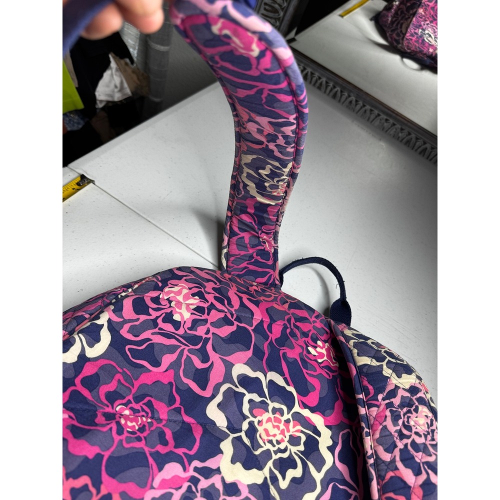 Vera Bradley Quilted Cotton Backpack Pink Navy Blue Floral School Travel Bag - Picture 7 of 16